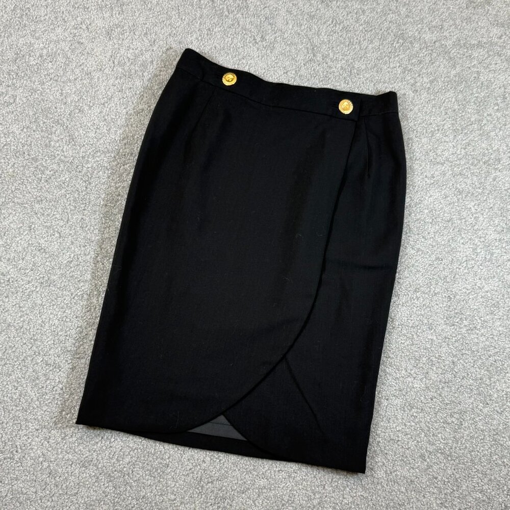 Louis Feraud Wrap Skirt Tulip Cut in Black Vintage Classic Classy US 4   - M2455